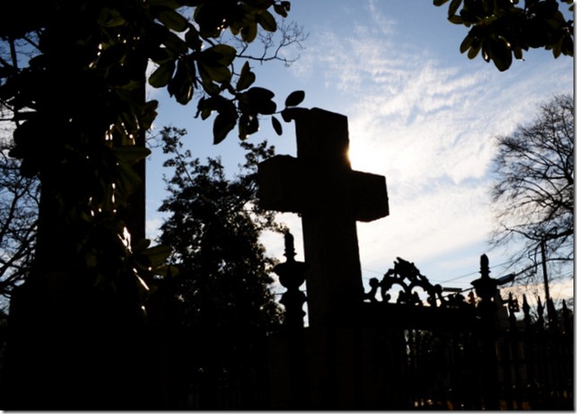 St. Paul's Episcopal church Edenton, NC cemetery cross sunflare.jpg